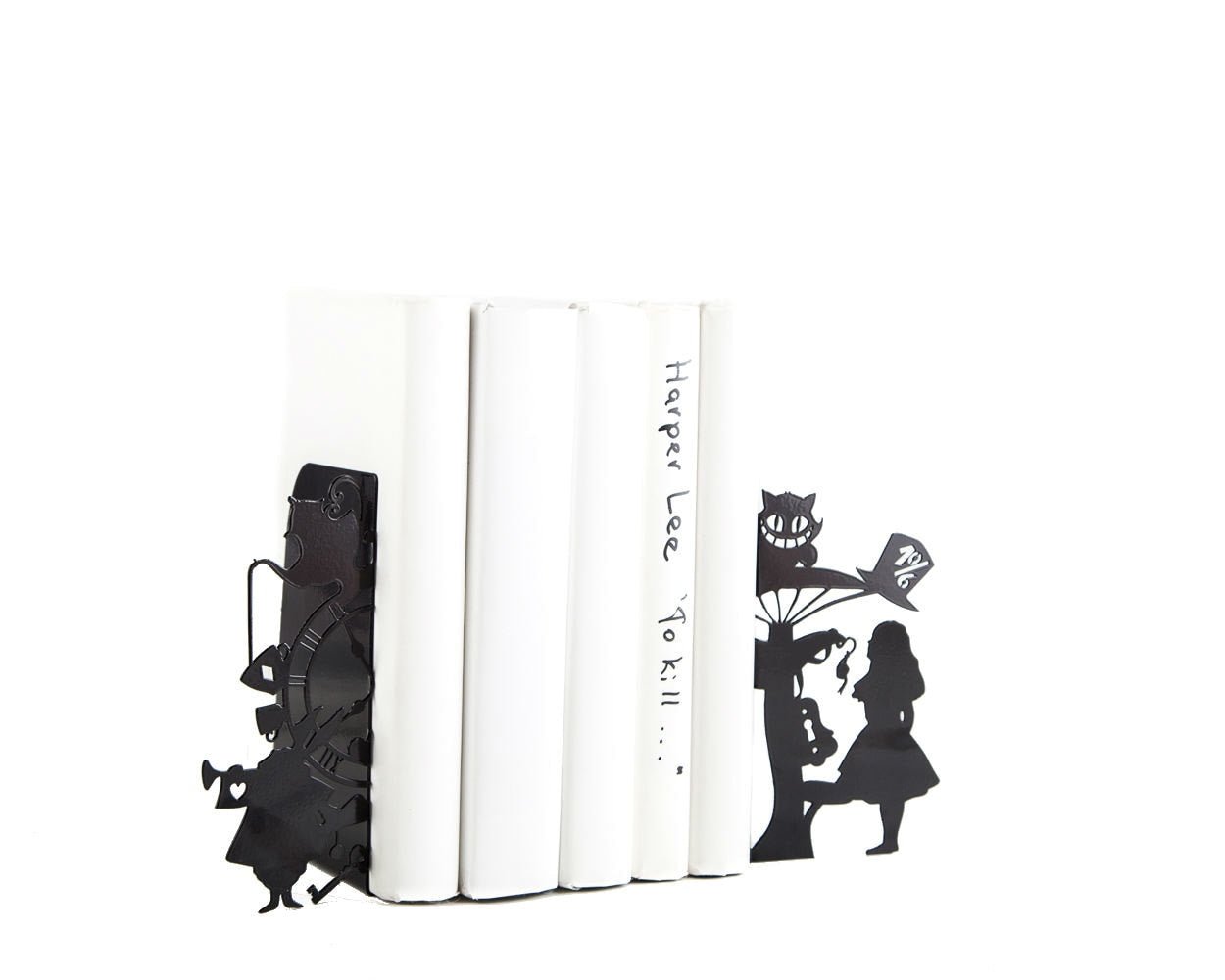 Alice in Wonderland metal bookends with the tea-party silhouette