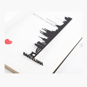 Barcelona Cityscape metal bookmark shown flat on a white background