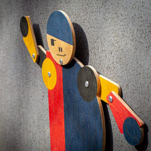 wooden acrobat toy bauhaus articulated figure side view close up