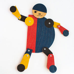 bauhaus performer wooden acrobat toy articulated figure front view geometric design