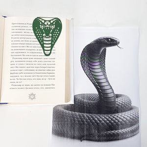 Cobra Metal Bookmark – Green Steel Snake Design - Atelier Article