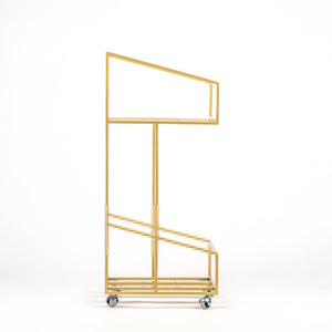 Premium Quality Hand-welded Golden Metal Double Deck Shopping Cart Style LP Record Mobile Stand. - Atelier Article