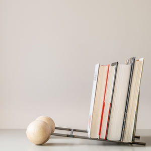 Duo Ball Vinyl Record and Book Stand – Minimalist Steel and Wood Holder - Atelier Article