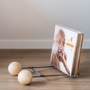 Duo Ball Vinyl Record and Book Stand – Minimalist Steel and Wood Holder - Atelier Article