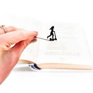 Girl on a Scooter Metal Bookmark – Fun Silhouette Gift for Book Lovers - Atelier Article
