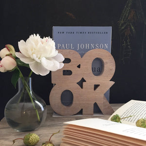 Wooden bookends Book. The word book is cut out of a wooden board - Design Atelier Article
