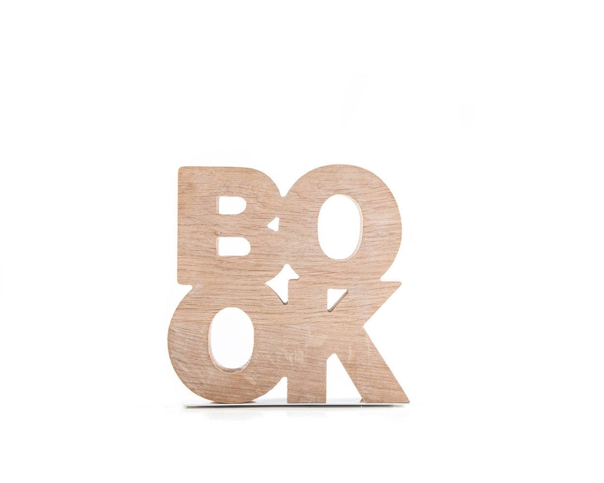 Wooden bookends Book. The word book is cut out of a wooden board - Design Atelier Article