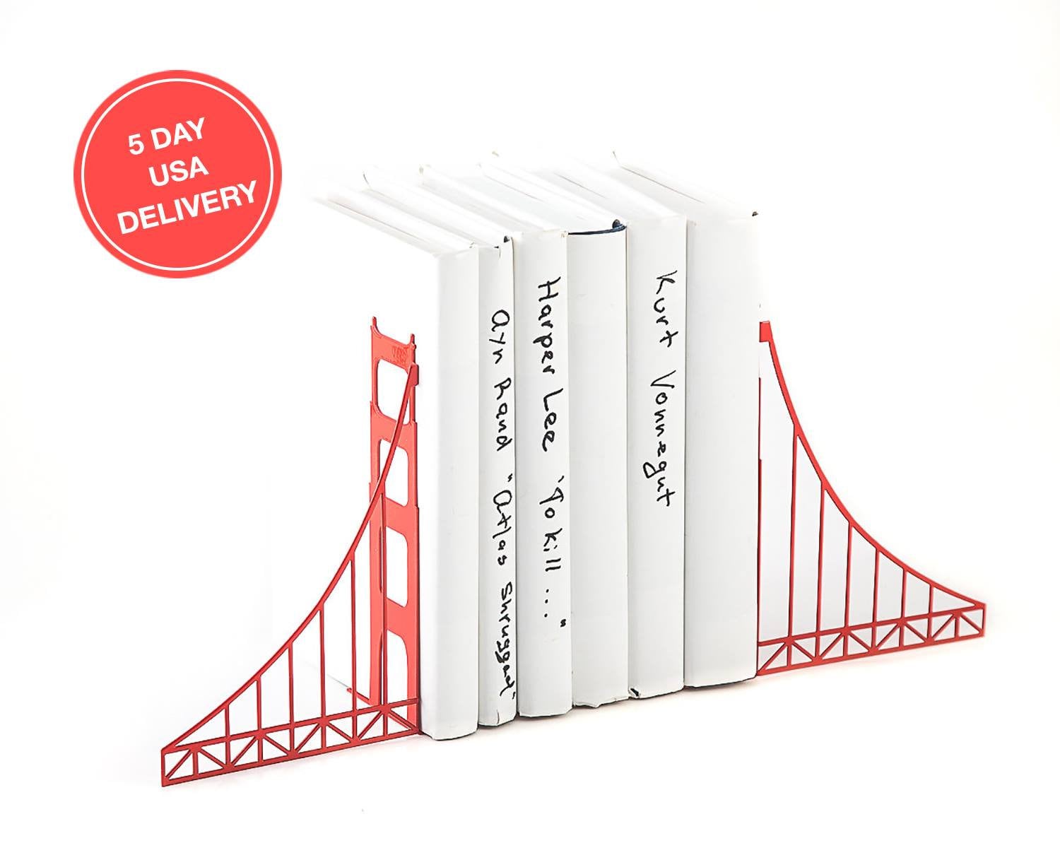 Golden Gate Bridge Bookends – hand-welded steel, powder-coated, made in Cherkasy Ukraine