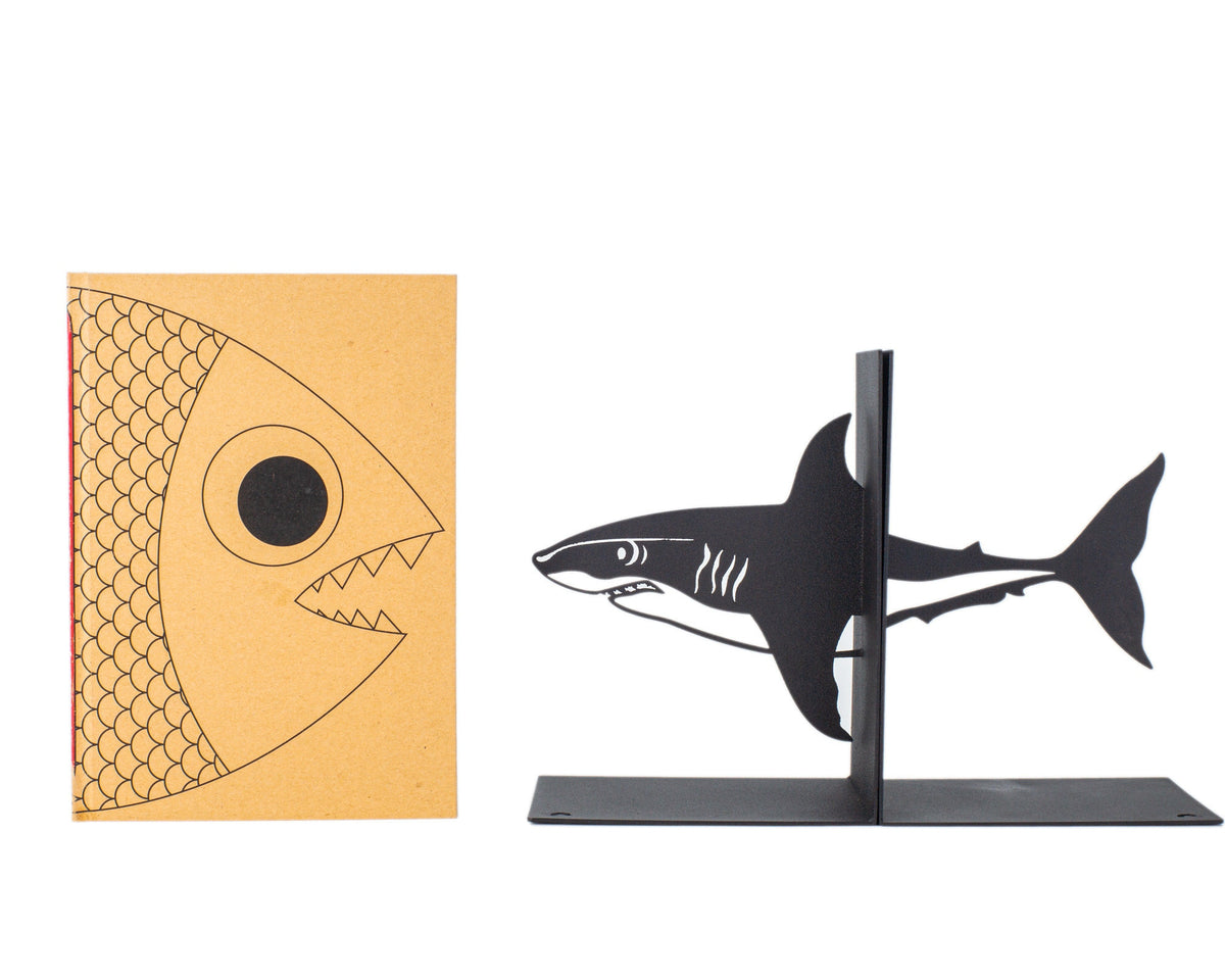 Black metal bookends Shark - Design Atelier Article on Etsy