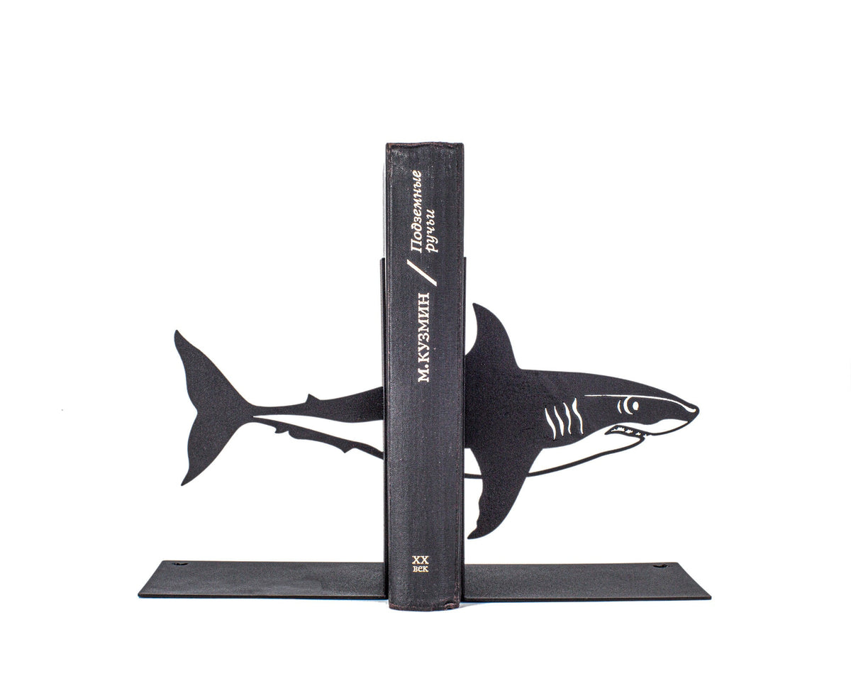 Black metal bookends Shark - Design Atelier Article on Etsy