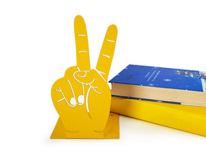Gift for a winner. Yellow metal bookends V Sign. Designed and made in Ukraine by Atelier Article. Not mass manufactured. Please convo if you'd like us to make something just for you.