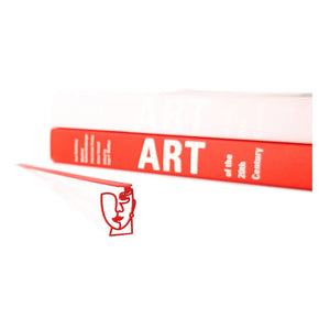 Lady in Red metal bookmark in red in a closed book, only its top showing above the pages
