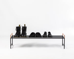 Minimalist Black Metal Shoe Rack with Copper Handles - Atelier Article