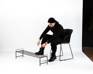 Minimalist Black Metal Shoe Rack with Copper Handles - Atelier Article