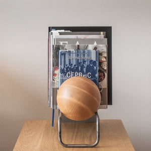 Minimalist Record & Book Stand with Wooden Ball – 45 cm Metal Shelf - Atelier Article
