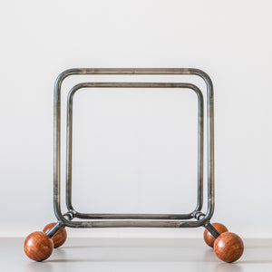 Minimalist Vinyl Record Rack with Wooden Ball Feet – Modern Metal LP Stand - Atelier Article