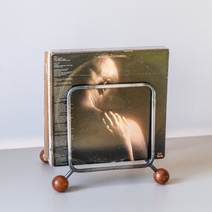 Minimalist Vinyl Record Rack with Wooden Ball Feet – Modern Metal LP Stand - Atelier Article