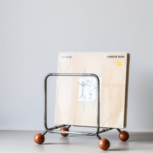 Minimalist Vinyl Record Rack with Wooden Ball Feet – Modern Metal LP Stand - Atelier Article