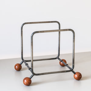 Minimalist Vinyl Record Rack with Wooden Ball Feet – Modern Metal LP Stand - Atelier Article