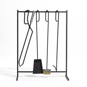 Modern Fireplace Tools with the Stand: Fireplace Poker, Tongs, Shovel, Broom, Hand Forged. - Atelier Article