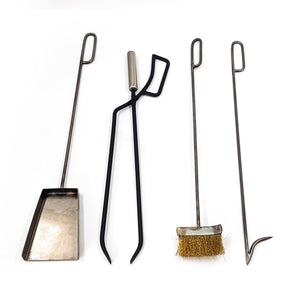 Modern Fireplace Tools with the Stand: Fireplace Poker, Tongs, Shovel, Broom, Hand Forged. - Atelier Article
