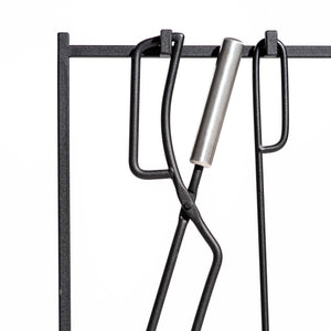 Modern Fireplace Tools with the Stand: Fireplace Poker, Tongs, Shovel, Broom, Hand Forged. - Atelier Article