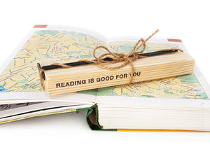 Wind-Up Toy Car metal bookmark with the engraved wooden gift block it ships with