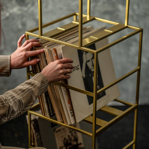 Premium Quality Handwelded Golden Metallic Three Tier Vinyl Record Stand, New and Improved Model - Atelier Article