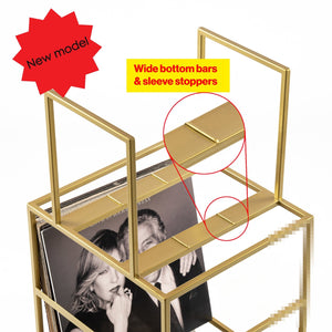 Premium Quality Golden Metallic Three Tier Vinyl Record Stand on Wheels, New and Improved Model - Atelier Article