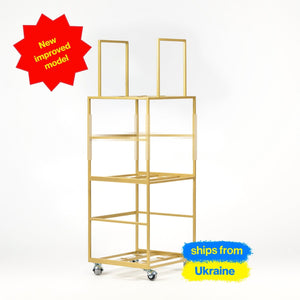 Premium Quality Hand-welded Golden Metallic Three Tier Vinyl Record Stand on Wheels, New and Improved Model - Atelier Article