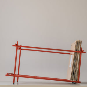 Red Sticks Vinyl Record Crate – Minimalist Metal LP Storage with Wheels - Atelier Article