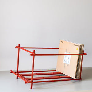 Red Sticks Vinyl Record Crate – Minimalist Metal LP Storage with Wheels - Atelier Article