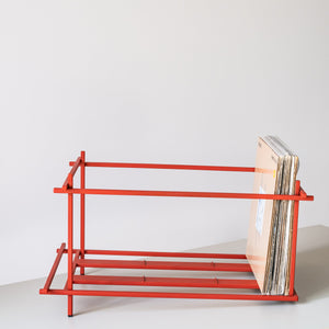 Red Sticks Vinyl Record Crate – Minimalist Metal LP Storage with Wheels - Atelier Article