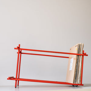 Red Sticks Vinyl Record Crate – Minimalist Metal LP Storage with Wheels - Atelier Article