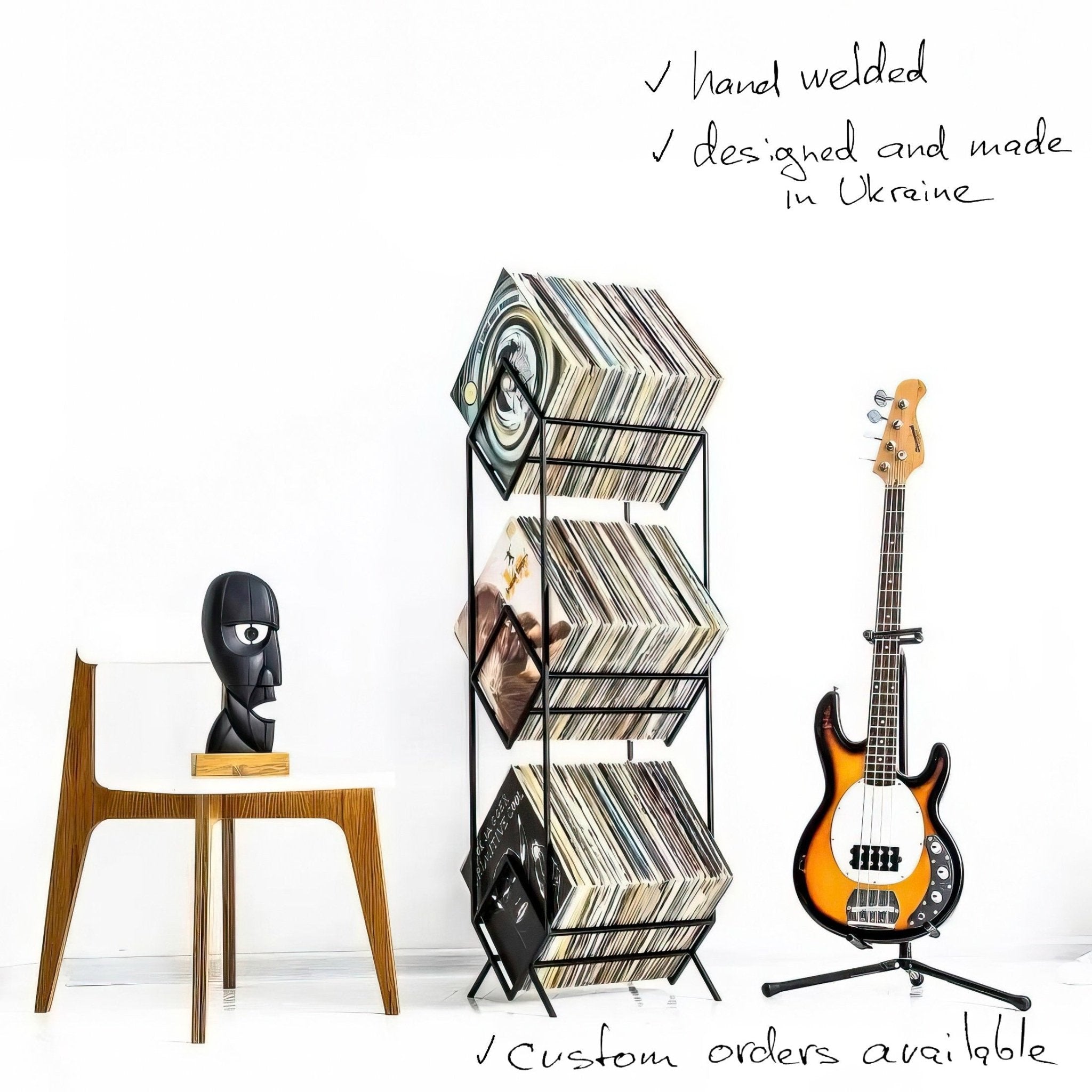 Premium Quality Hand-Welded Three Tier Metal Stand for Vinyl Records "3Romb" - Atelier Article