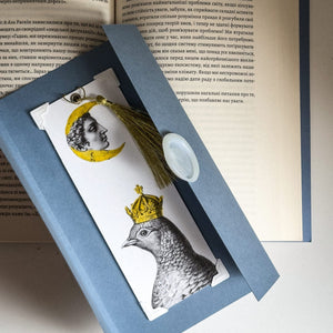 Unique Premium Quality Handmade Paper Bookmark "Pigeon Queen and The Moon". - Atelier Article