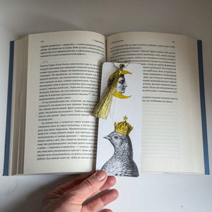Unique Premium Quality Handmade Paper Bookmark "Pigeon Queen and The Moon". - Atelier Article