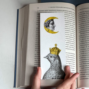 Unique Premium Quality Handmade Paper Bookmark "Pigeon Queen and The Moon". - Atelier Article