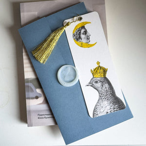 Unique Premium Quality Handmade Paper Bookmark "Pigeon Queen and The Moon". - Atelier Article