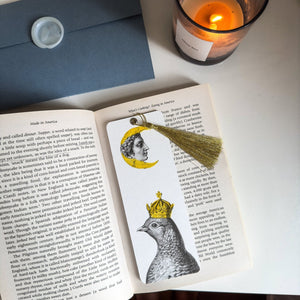 Unique Premium Quality Handmade Paper Bookmark "Pigeon Queen and The Moon". - Atelier Article