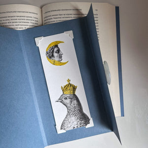 Unique Premium Quality Handmade Paper Bookmark "Pigeon Queen and The Moon". - Atelier Article