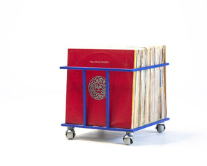 Blue Metal Vinyl Record Crate "II" on Wheels - Atelier Article