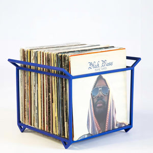 Premium Quality Hand-welded Blue Metal Vinyl Record Crate With Handles. - Atelier Article