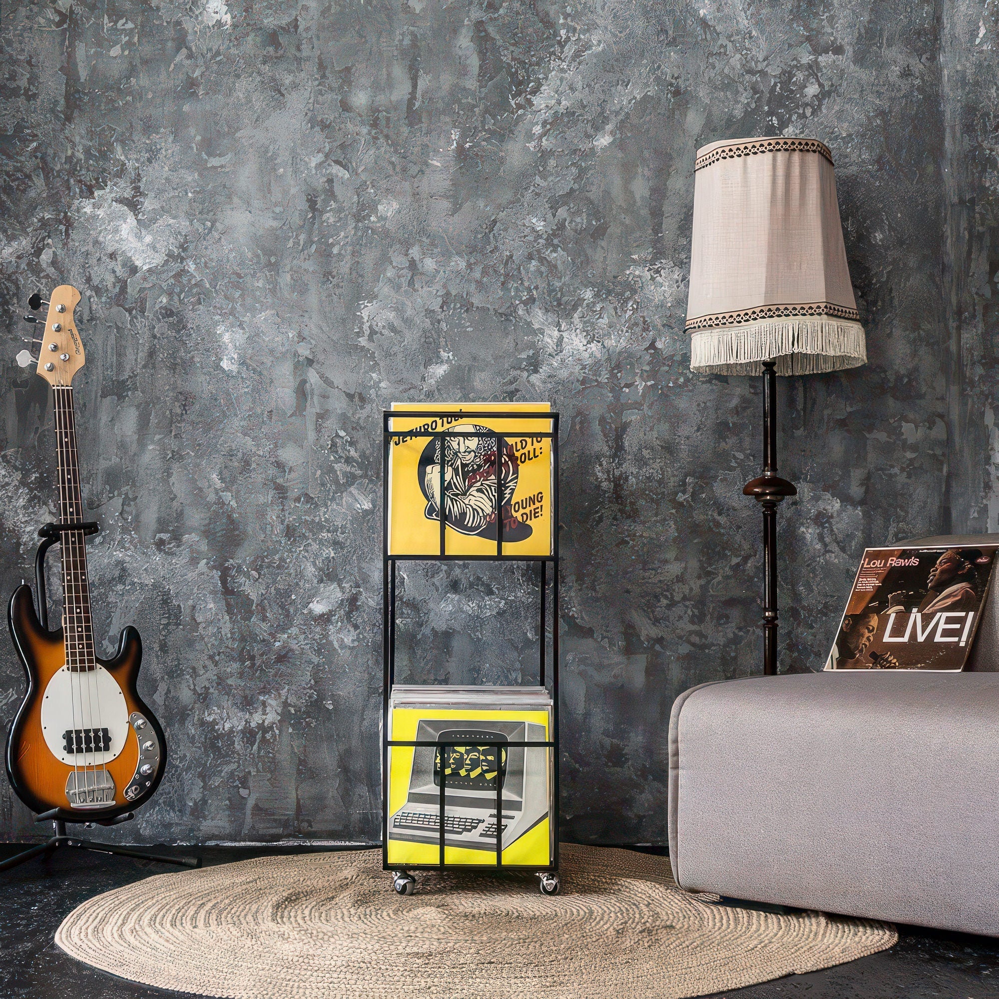 Premium Quality Hand-welded, Vinyl Record Storage, Mobile Double Deck LP Record Cart on Rubber Wheels - Atelier Article