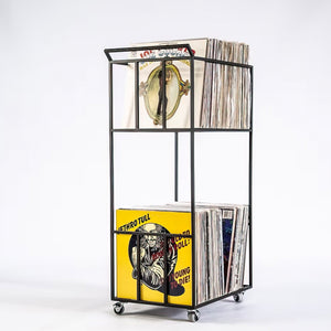 Premium Quality Hand-welded, Double Deck LP Record Cart on Rubber Wheels - Atelier Article