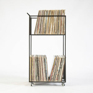 Premium Quality Hand-welded Vinyl Record Storage, Double Deck LP Record Cart on Rubber Wheels - Atelier Article