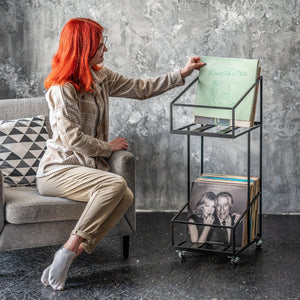 Vinyl Record Storage, Double Deck Shopping Cart Style Mobile Record Stand. - Atelier Article