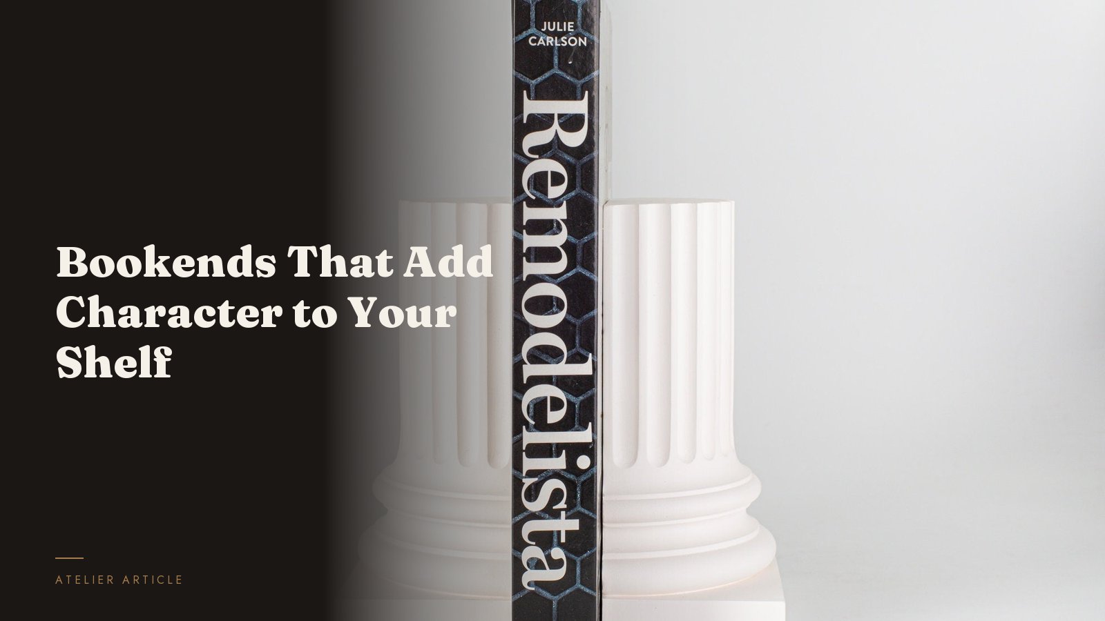 Neoclassical plaster bookends on a shelf — decorative bookends guide