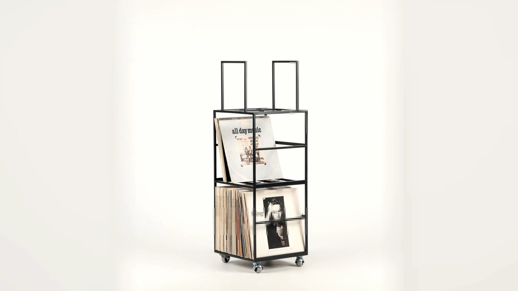 Triple-Deck steel vinyl record cart filled with LP records.