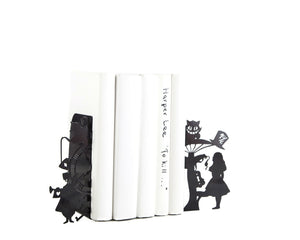 Alice in Wonderland metal bookends with the tea-party silhouette